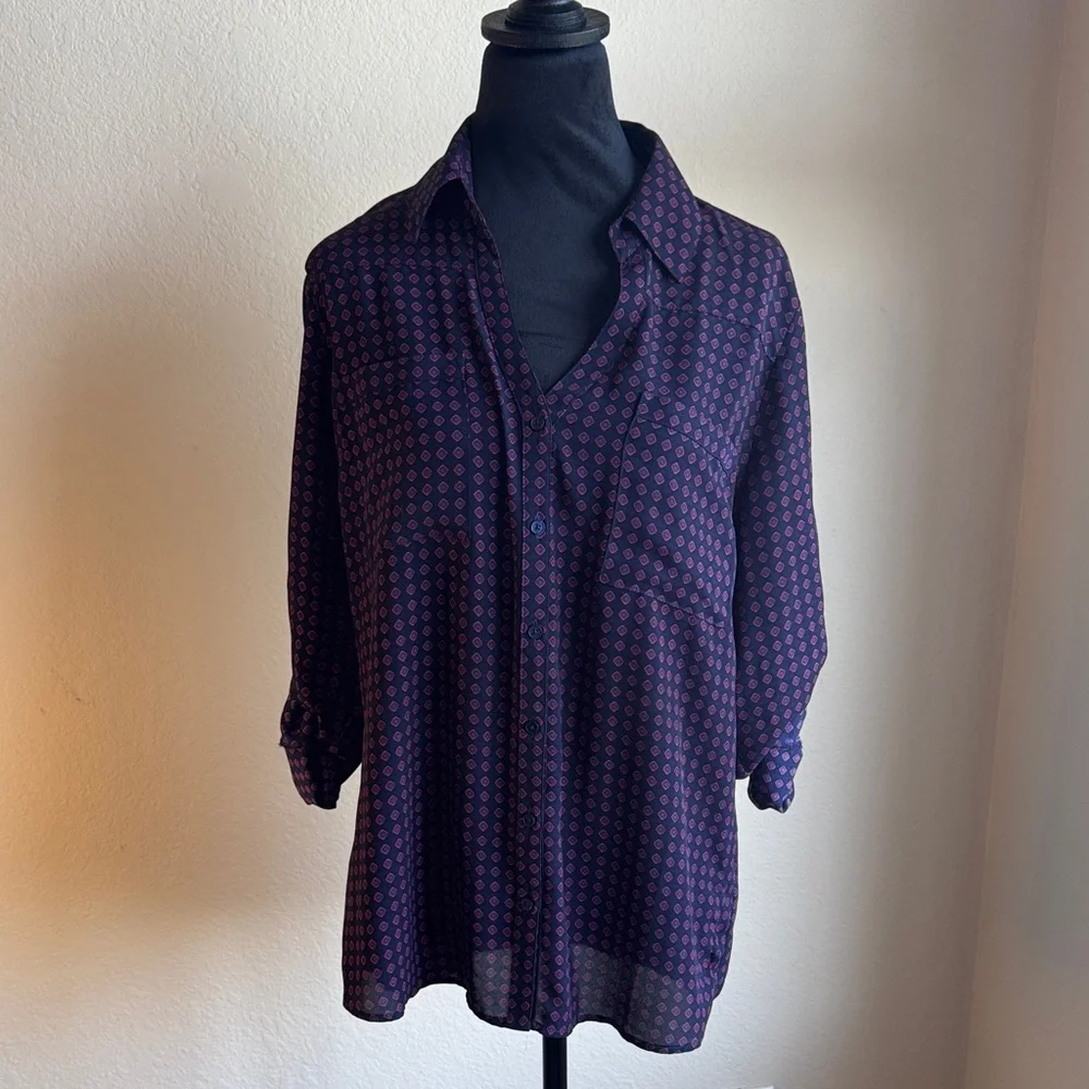 Express Blue and Red Button Down Shirt - Picture 3 of 5